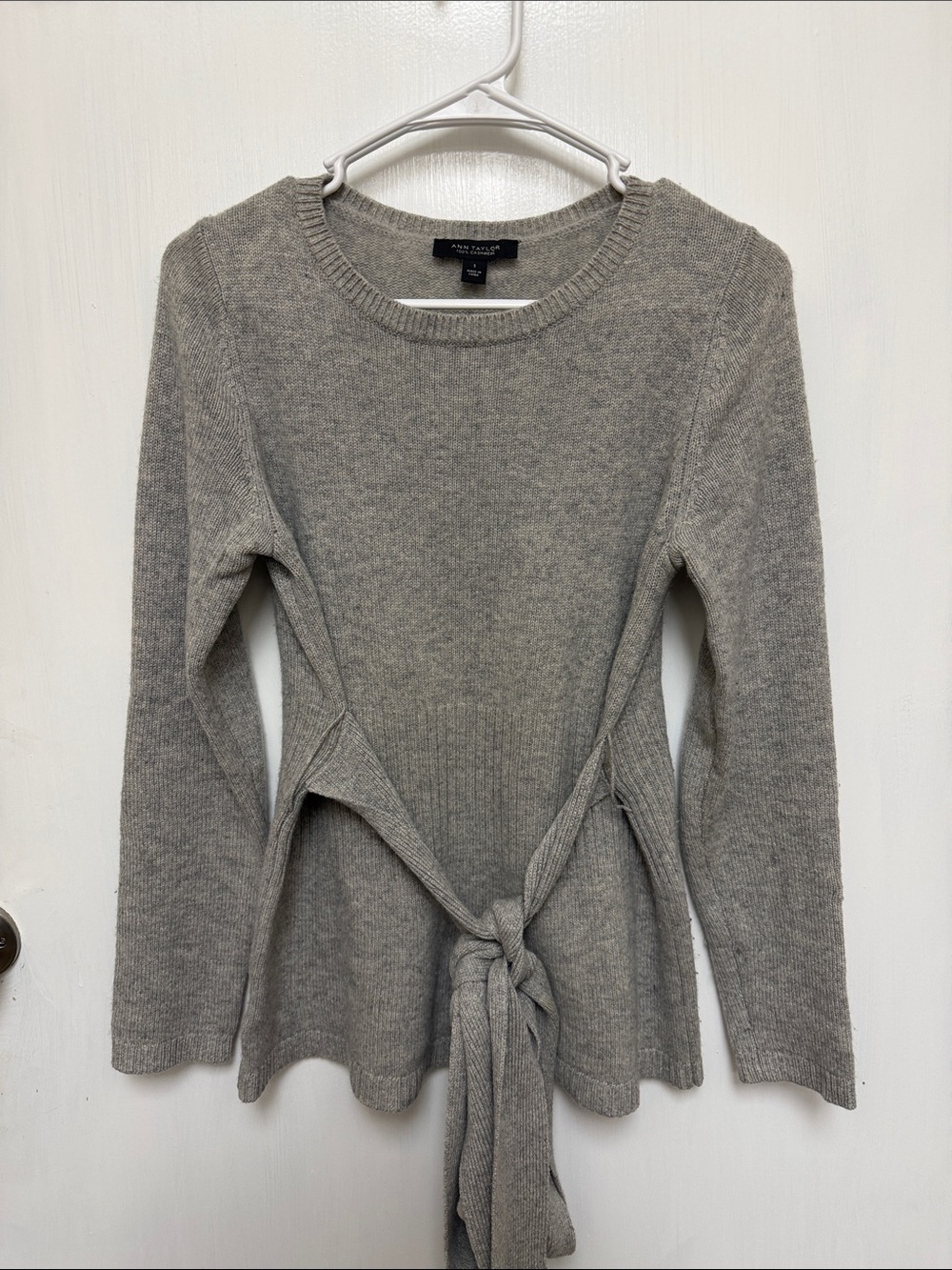 Ann Taylor Neutral Gray Tie-Waist Knit Top